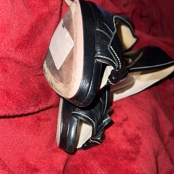 Prada black leather bow peep toe stiletto heels Sz  9.5 - Picture 5 of 6